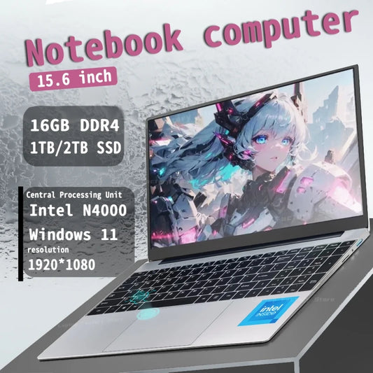 2025 New Notebook PC Windows 11 Gamer 15.6" Ultra Slim Laptop Intel Celeron N4000 16GB RAM 1TB 2TB SSD Office Study Computer PC
