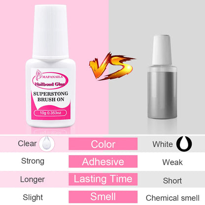 10g Nail Glue For Nail Tips Strongest Press On Nails (2/3/7/8/10ml) Nail Bond Brush On Nail Glue For For Acrylic Tips Nail Glue