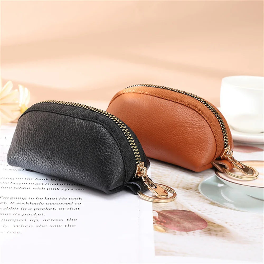 Soft Leather Key Holder Organizer Pouch Men Women Car Key Wallet House Keychain Housekeeper Key Case Zipper Bag Mini Card Bag