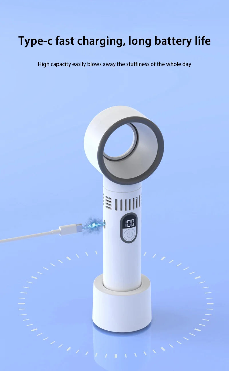 2025 New Portable Hand Fan  100 Wind Speeds Mini Bladeless Handheld Fan USB Rechargeable Personal Fans Electric Eyelash Fan