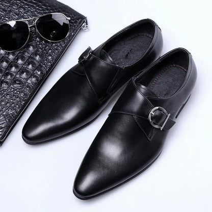 Men's Pointed Toe Business Leather Shoes Comfortable Wear Shoes Metal Buckle Men's Shoes Dress Shoes Men Wedding Shoes Sz 39-48