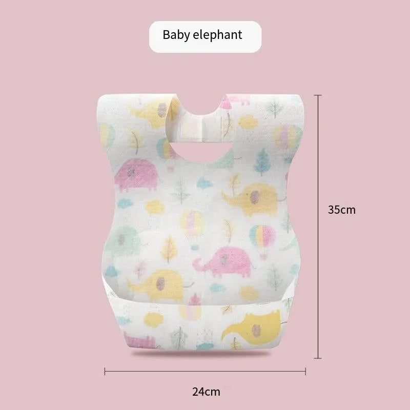50-Pack Disposable Bibs for Babies Aged 6 Months to 2 Years Cartoon Bear Feeding Bib for Boy Girl Non-woven Drool Towel