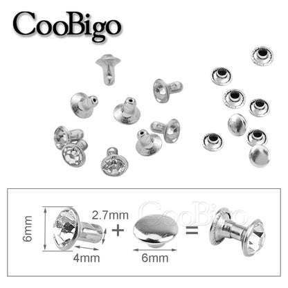 100sets Glass Crystal Double Cap Rivet Stud Rhinestone Nail Spike DIY Leathercraft Fashion Apparel Shoes Bags Decor Accessories