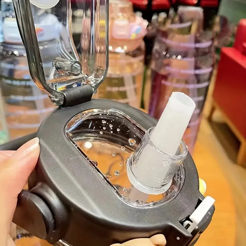 2L Large Capacity Sports Water Bottle With Straw Portable Leakproof Sports Fitness BottleS With Time Marker for Outdoor Gym