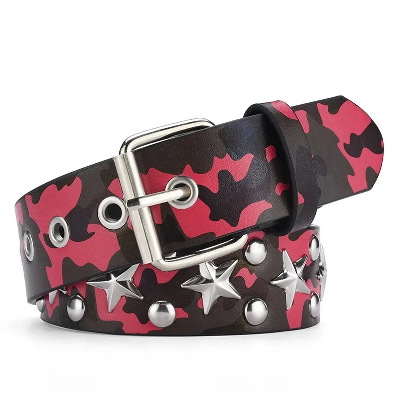 Women's Belt Fashion Pentagonal Star Belt Y2k Belt Camouflage Punk Hiphop Rock Men's Belt Paired With Jeans Belt Pu Leather Belt