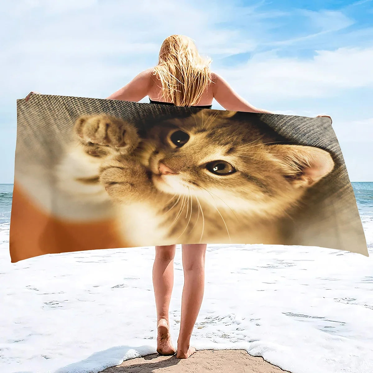 Beach Towel for Women, Girls, Kids, Men, Cat Bath Sand Free Pool Absorbent Soft Plush Lovers