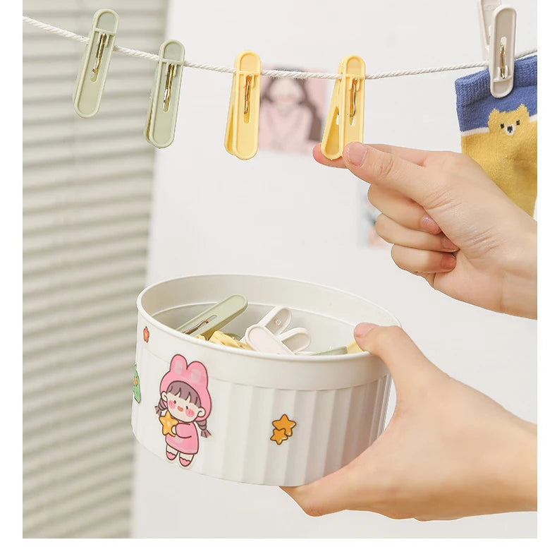 24PCS Laundry Clip Non-slip Windproof Metal Spring Clothes Peg Clothespin Windproof Laundry Clips Drying Racks with Basket