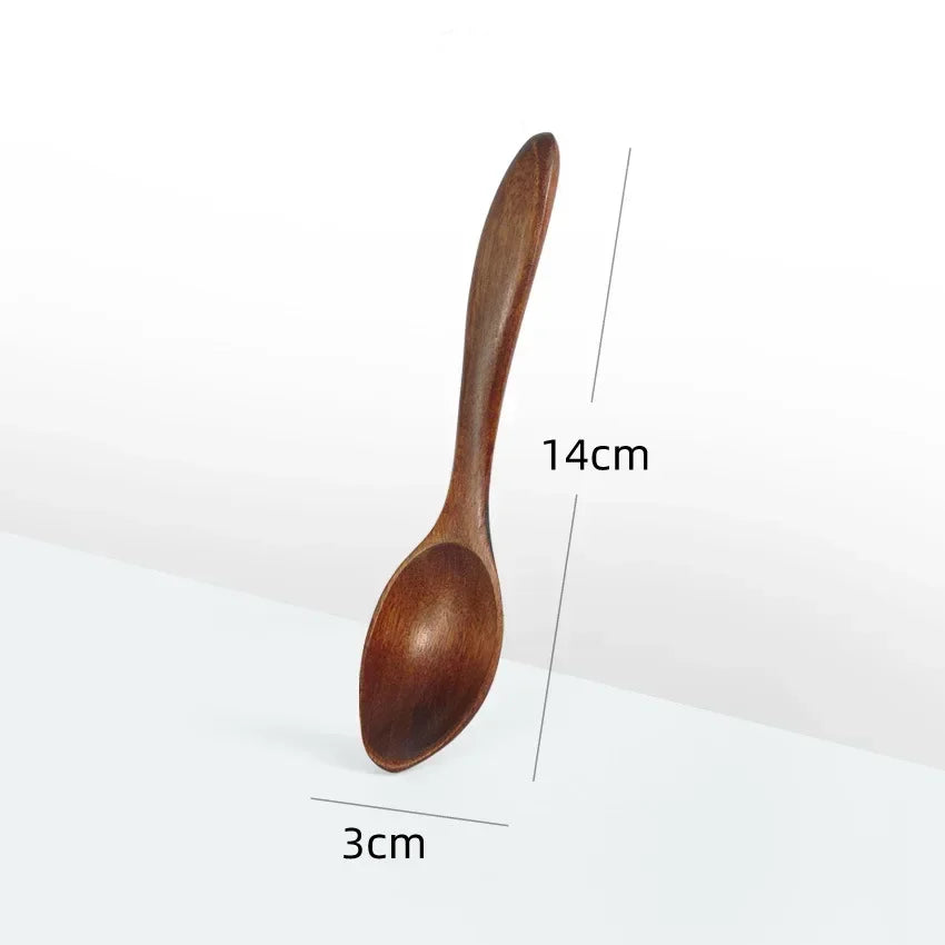Japanese Wooden Spoon Long Handle Ramen Spoon Baby Eating Spoon Drinking Porridge Spoon Household Wood Tableware Round Spoon