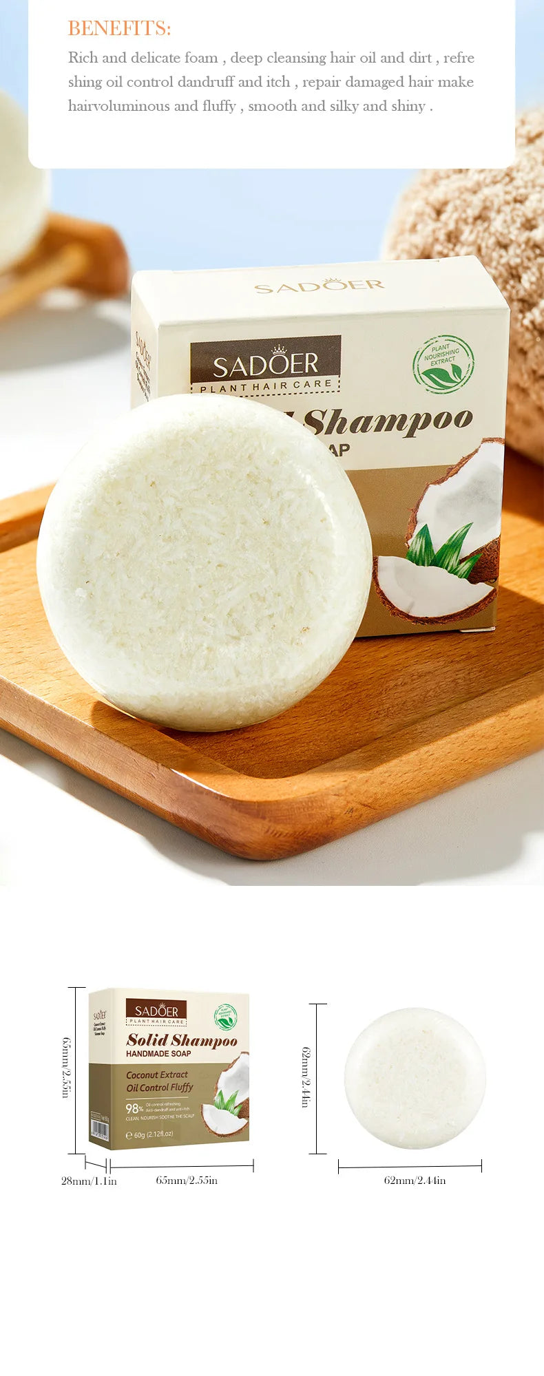 60g Coconut Shampoo Soap Deep Cleansing Hair Soap Lightening Original Strengthening Hair Roots Deep Cleansing Shampoos Hair Care