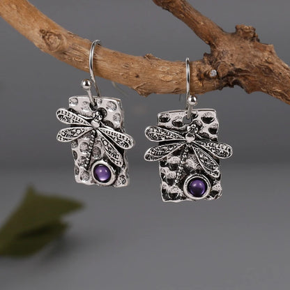 Amethyst Drop Earrings Boho Dragonfly Dangle Earrings For Women Unique Artisan Handmade Jewelry