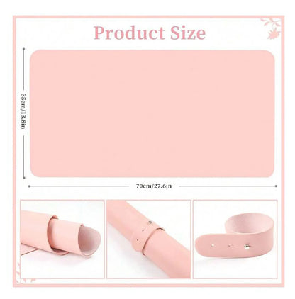 Pink Nail Art Table Mat, Portable Foldable Nail Art Armrest Mat, Microfiber Leather Soft Nail Art Mat for Nail Art Salon
