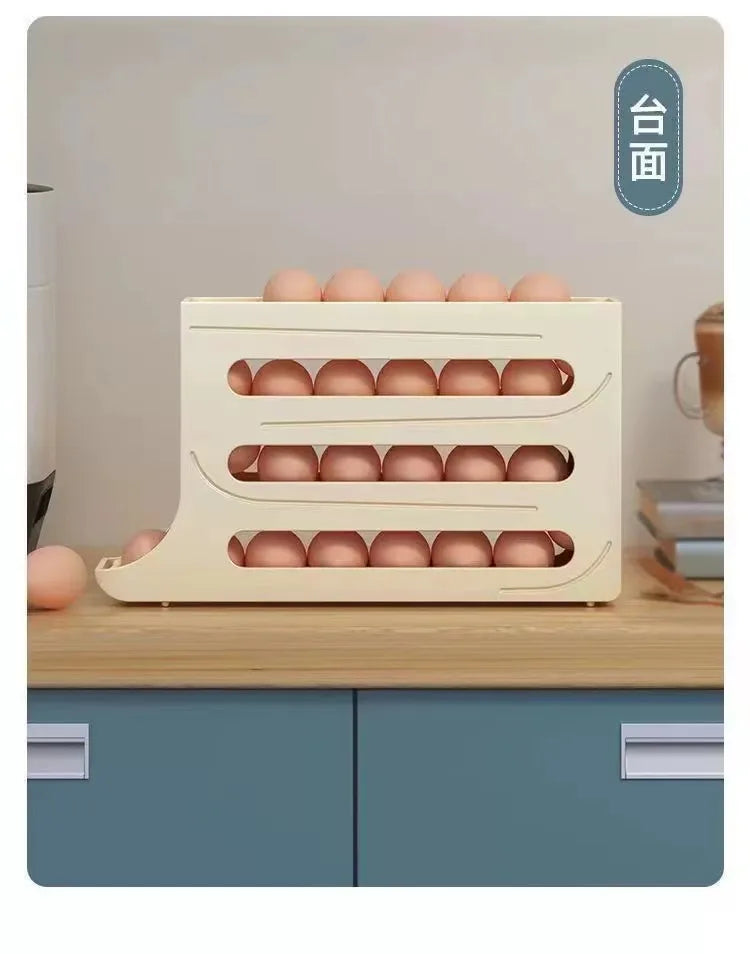 4 Tier Egg Storage Box Organizer for Refrigerator Rolling Egg Organizer Holder Fridge Storage Organizer Food Storage Container