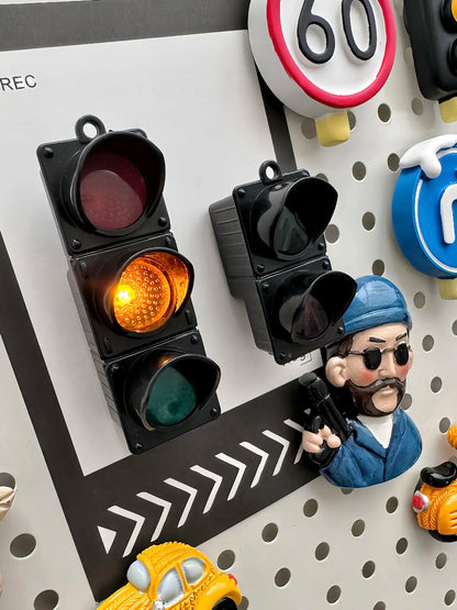 INS Glowing Magnetic Fridge Stickers Light Traffic Light Luminous Light Box Creative Refrigerator Sticker Magnets Home Decor
