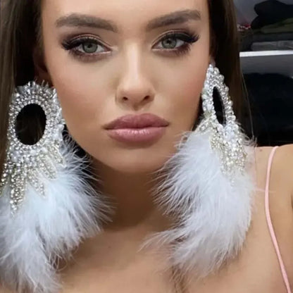 Stonefans Bohemian Earrings for Women Luxury Designer Piercing Rhinestone Fashion Wedding Bride Feather Exaggerated Earrings