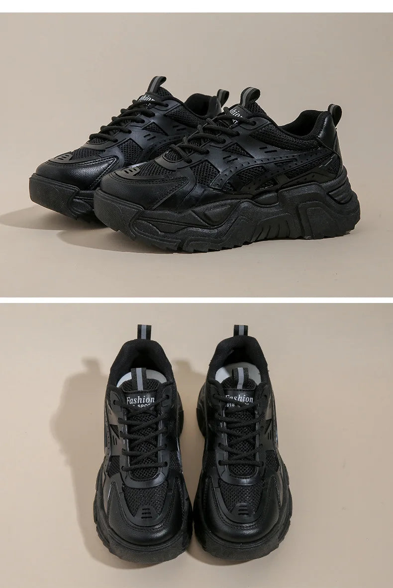 Black Daddy Thick Sole Sneakers Casual Vulcanized Shoes Women High Platform Sneakers Lace Up White Sneakers Women
