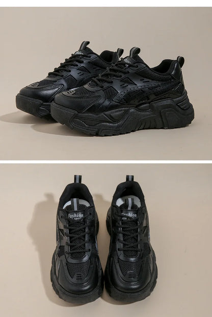 Black Daddy Thick Sole Sneakers Casual Vulcanized Shoes Women High Platform Sneakers Lace Up White Sneakers Women