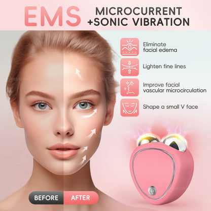 Microcurrent EMS Face Lifting Roller Facial Massager Skin Tightening Rejuvenation Anti-Wrinkle Rechargeable Device Beauty Tool