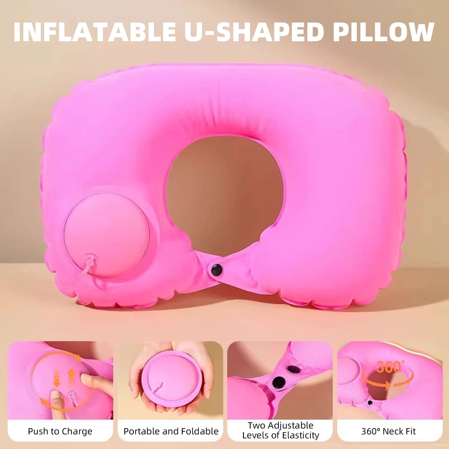 U-Shaped Inflatable Travel Pillow Portable Air Neck Support Cushion Comfortable Sleeping Press to inflate pillow neck pillow