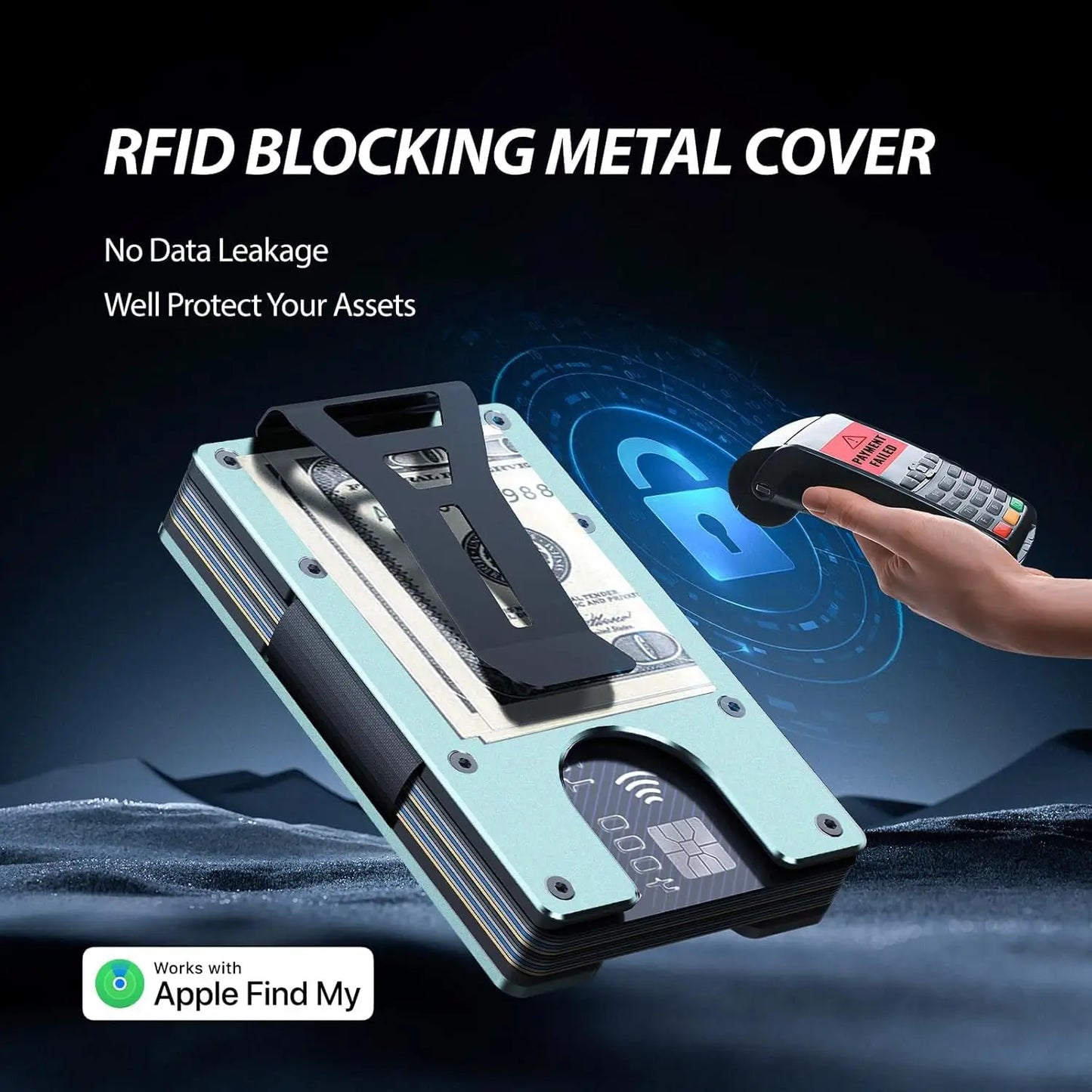 RFID Blocking Credit Card Holder, Slim Wallet For Men, Compatible with Find My iOS Only, Detachable Money Clip