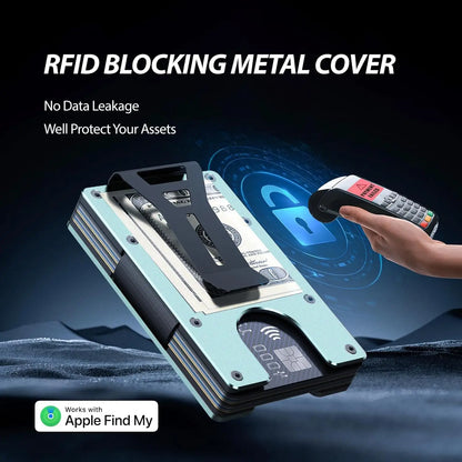RFID Blocking Credit Card Holder, Slim Wallet For Men, Compatible with Find My iOS Only, Detachable Money Clip