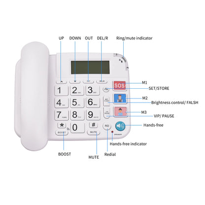 Corded Phone with Big Button Desk Landline Phone Telephone Support Hands-Free/Redial/Flash/Speed Dial/Ring Volume Control