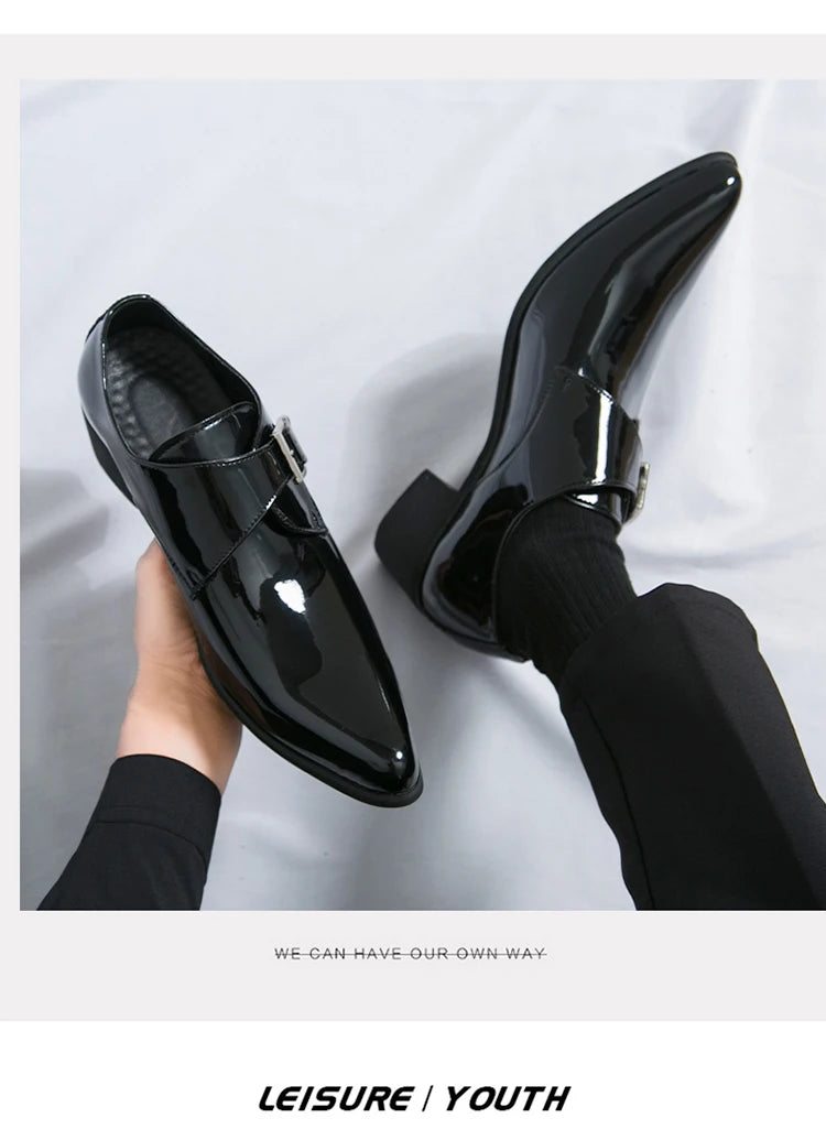 Luxury Black High Heel Men's Shoes Fashion Moccasin For Men Wedding Shoes Casual Dress Leather Pointed Toe Shoes Man Oxford Shoe