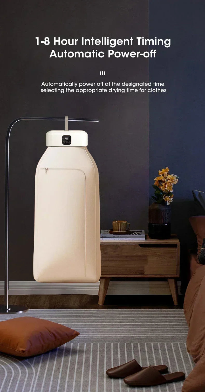 Mini Portable Foldable Electric Dryer with Intelligent Timer Fast Drying Household Cabinet Compact Travel Drying Bag Included