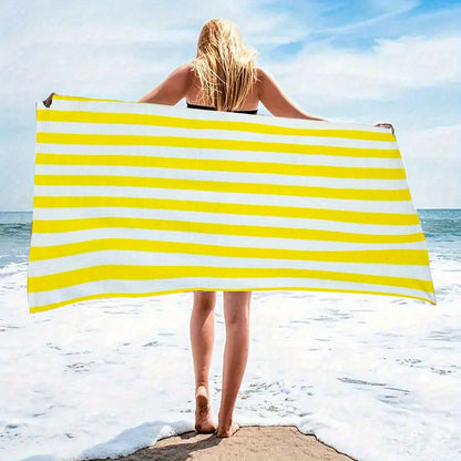 Blue White Striped Beach Towel - Quick-Dry Absorbent Polyester for Beach & Pool, Soft & Lightweight