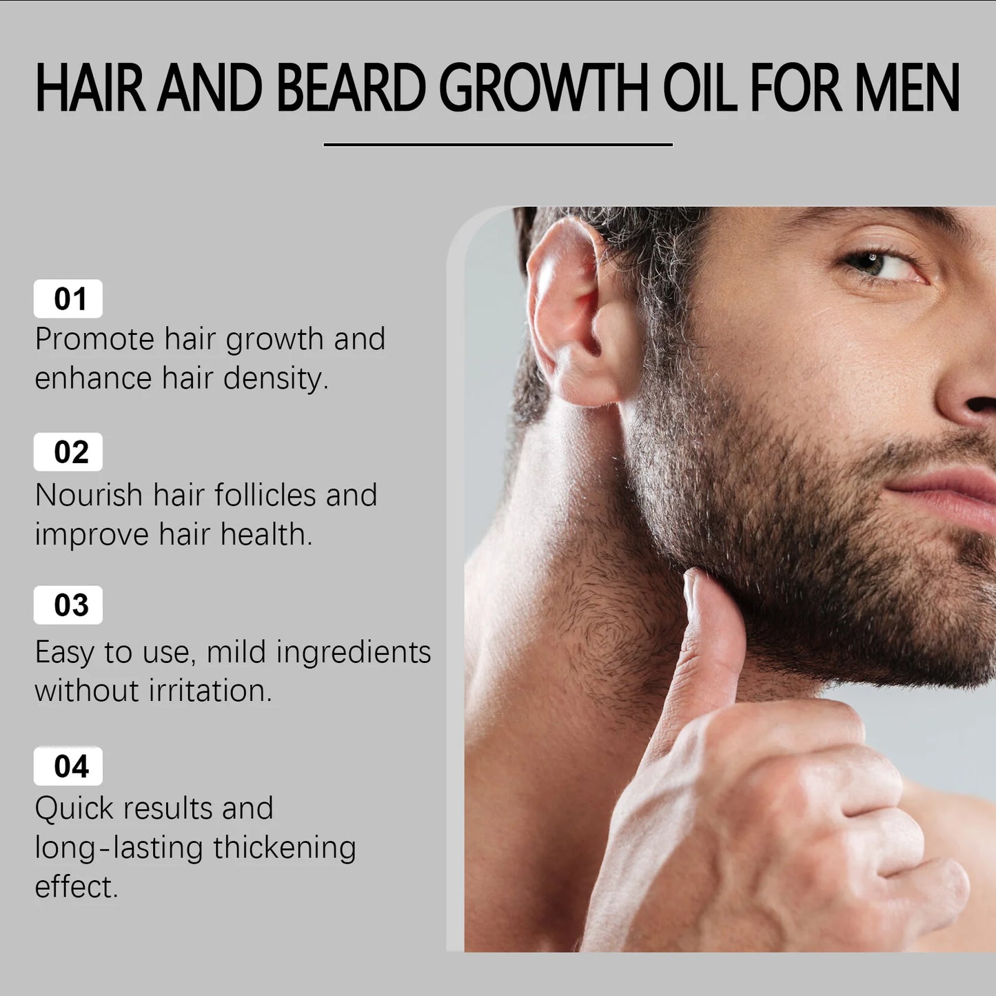 Hair Growth Serum for Men Regrowth Beard Nourish Hair Roots Essence Prevent Thinning Hair Loss Anti Frizz Damaged Massage Liquid