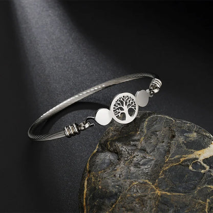 Religion Catholicism San Benito Rosary Bracelet Women Stainless steel Open Cuff Heart Life Tree Bracelet Christian Jewelry Gift