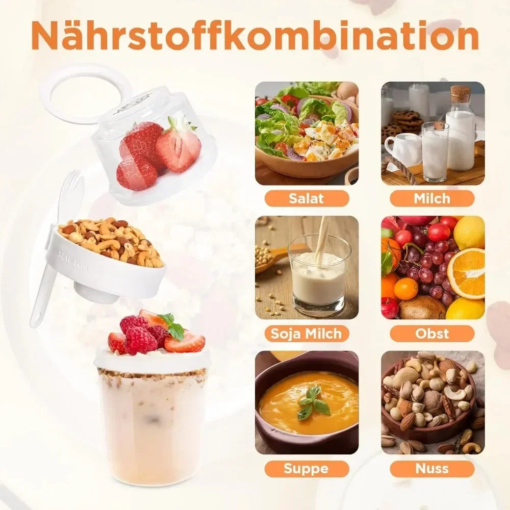 Salad Cup Breakfast Cups Portable Food Storage Bento Box Oatmeal Cereal Nut Yogurt Container Set with Fork for School