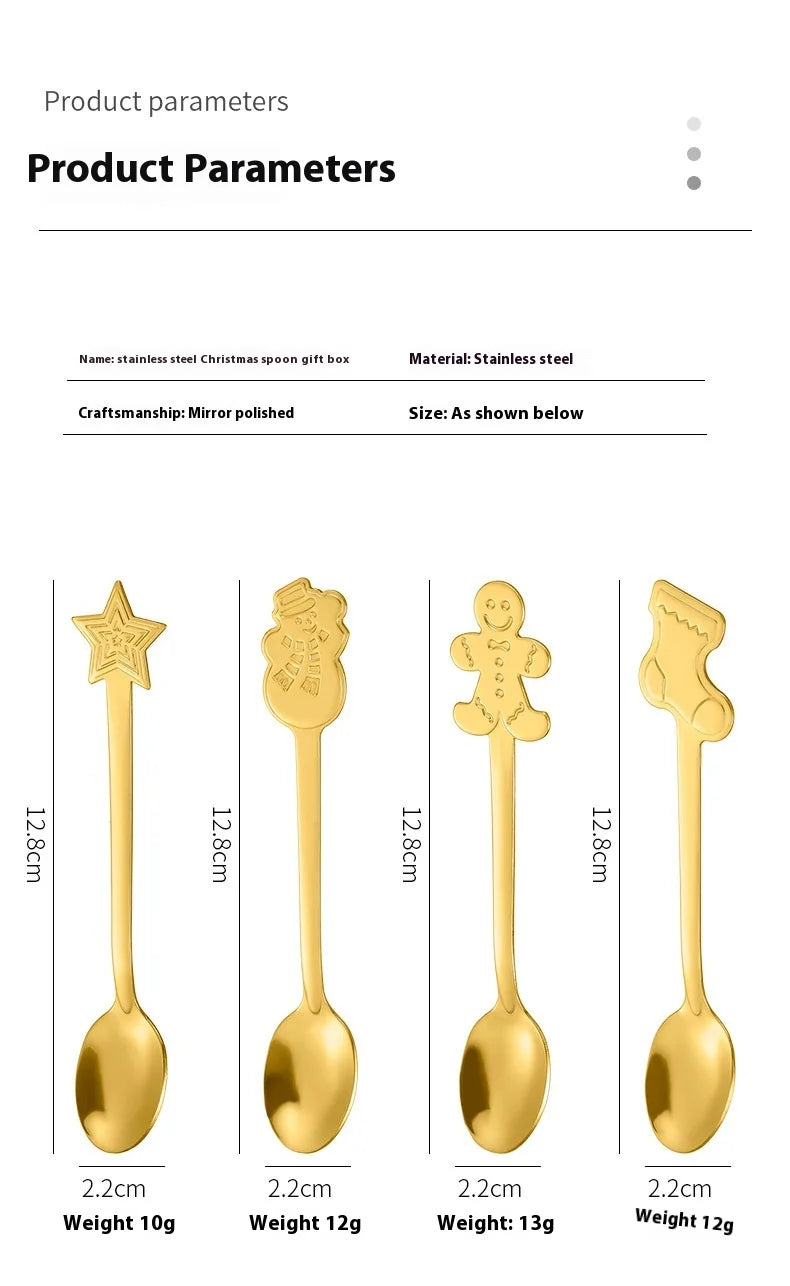 Christmas Cutlery 4Pcs Gift Set Creative Coffee Spoon Dessert Spoon Mixing Spoon Christmas Spoon Gift Box
