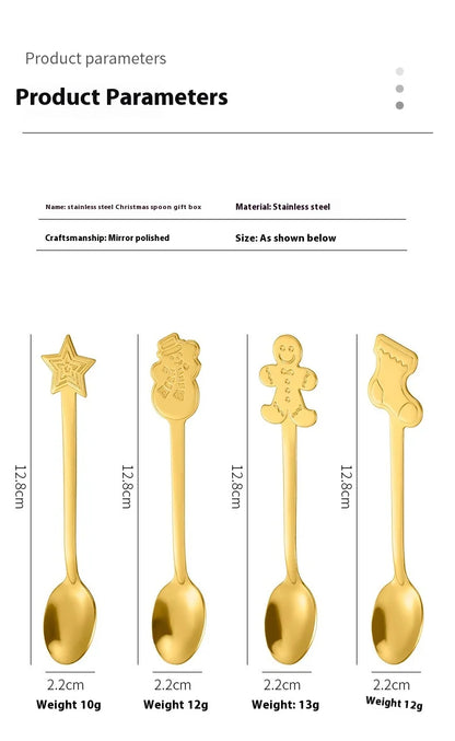 Christmas Cutlery 4Pcs Gift Set Creative Coffee Spoon Dessert Spoon Mixing Spoon Christmas Spoon Gift Box