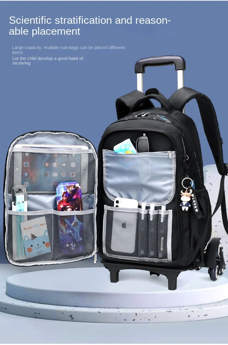 School Rolling Backpacks School bags for Boys Trolley bag with Wheels Waterproof Orthopedic School Bag Student Wheeled Backpack
