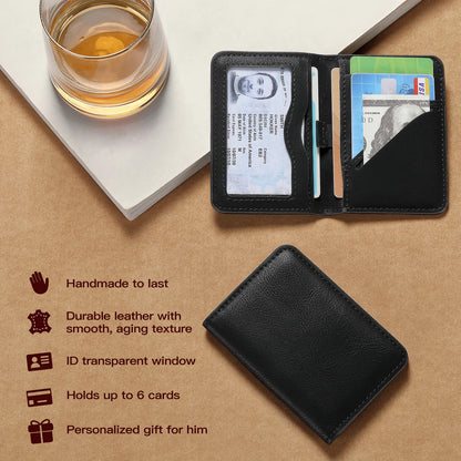Rfid Blocking Leather Front Pocket Wallet For Men Slim Minimalist Men's Credit Card Holder Ultra Thin Wallet Male With ID Window