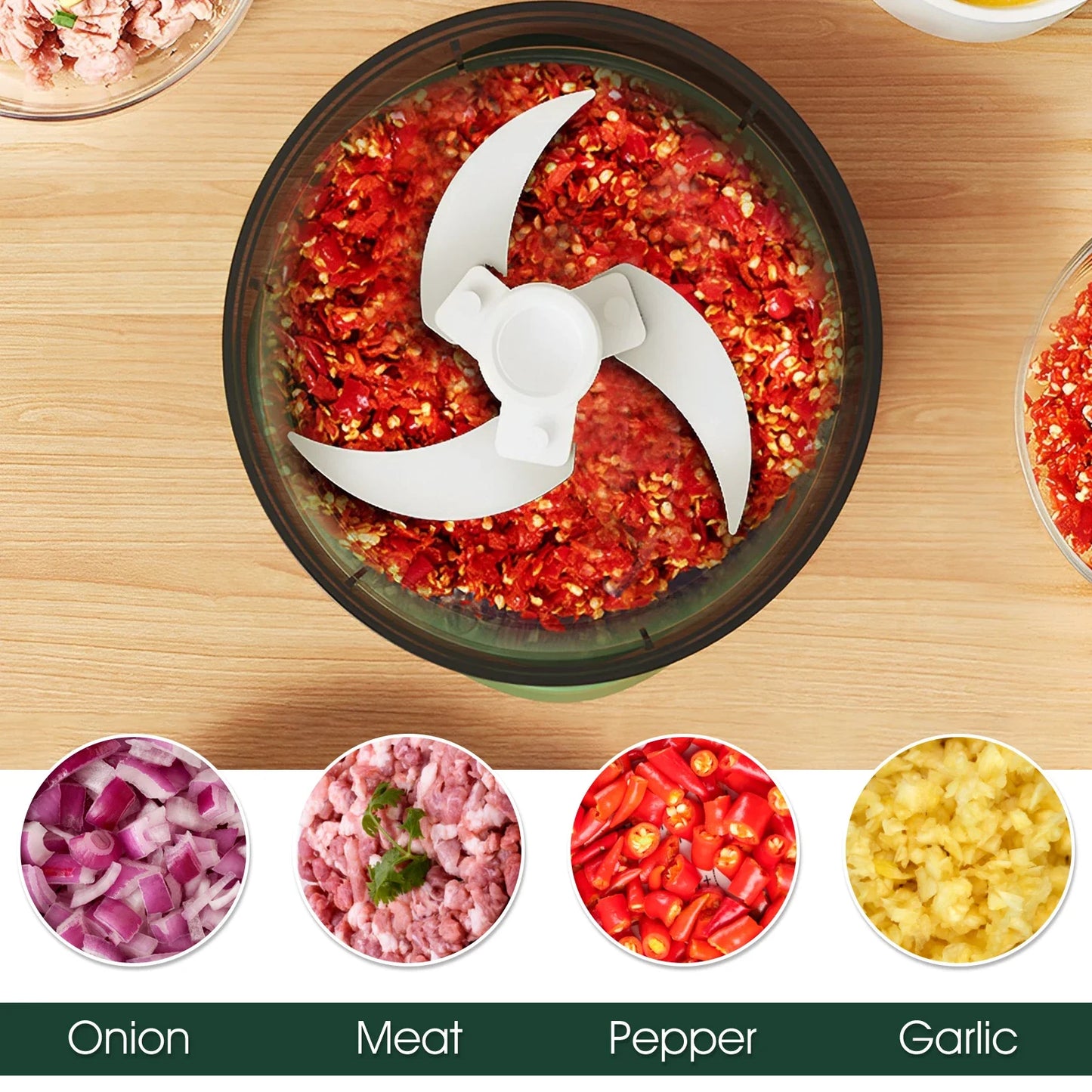 350ml Electric Garlic Chopper Mini Cordless Meat Grinder USB Rechargeable Vegetable Onion Chopper Small Electric Food Processor