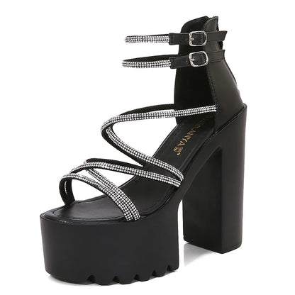 Car Model Catwalk Banquet Performance Women's Shoes 16 Cm Waterproof Pole Dance Crystal 15CM High Heel Chunky Sandals