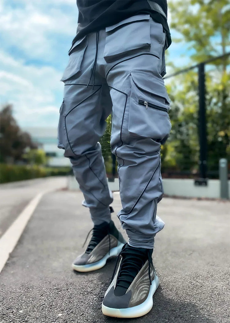 New 2025 Men‘s Casual Cargo Pants Loose Fashion Striped Multi Pocket Sports Fitness Hip Hop Jogger Trousers Male Cargo Pants