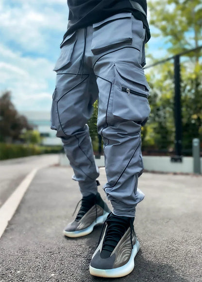 New 2025 Men‘s Casual Cargo Pants Loose Fashion Striped Multi Pocket Sports Fitness Hip Hop Jogger Trousers Male Cargo Pants