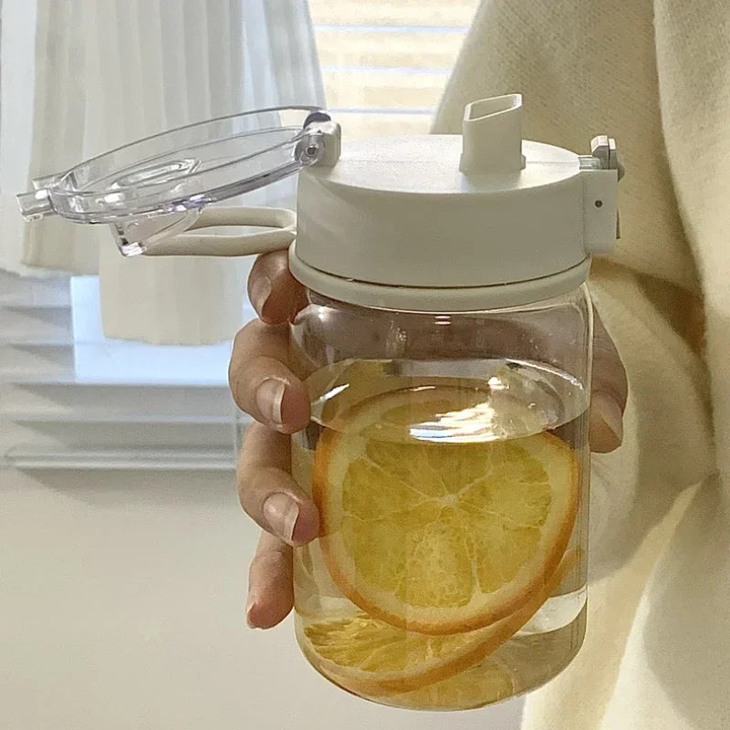 Portable Transparent Kawaii Water Bottle Sports Water Cup Plastic Handy Cup Outdoor Travel Office Essential Water Bottle ]Cup