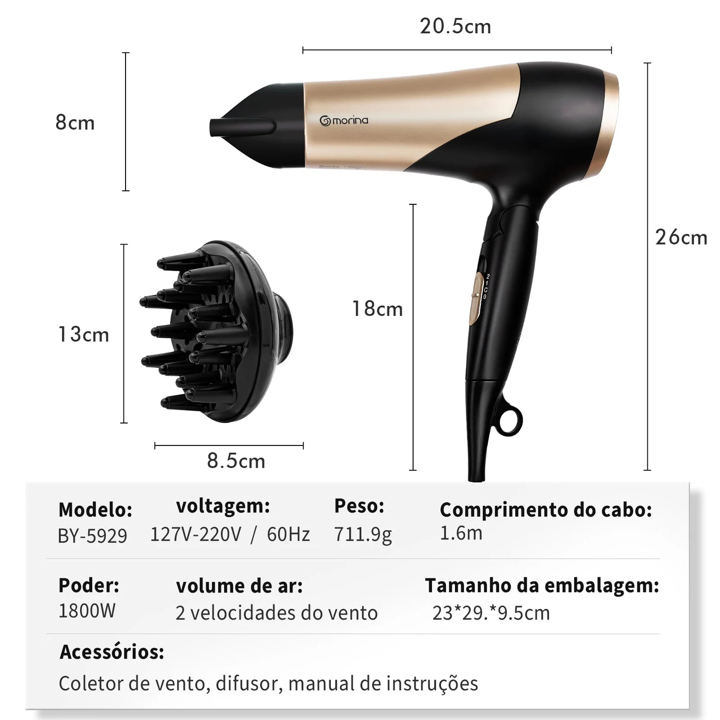 Hair dryer, hair dryer, 110 Hair Dryer V-127V 1900W Black/Golden, electric hair dryer