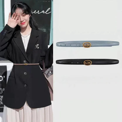 Narrow 1.3cm fashion luxury brand ladies pin buckle women genuine leather dress strap for jeans wastband