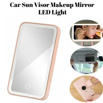 Car sun makeup mirror invisible touch USB reportable 360 ° adjustment soft light does not hurt the eyes mini convenient
