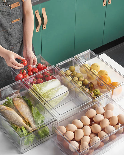 Kitchen Refrigerator Storage Box Fruit Vegatable Meat Fish Food Drawer Organizer Fresh-keeping Stackable Bin Stackable Container