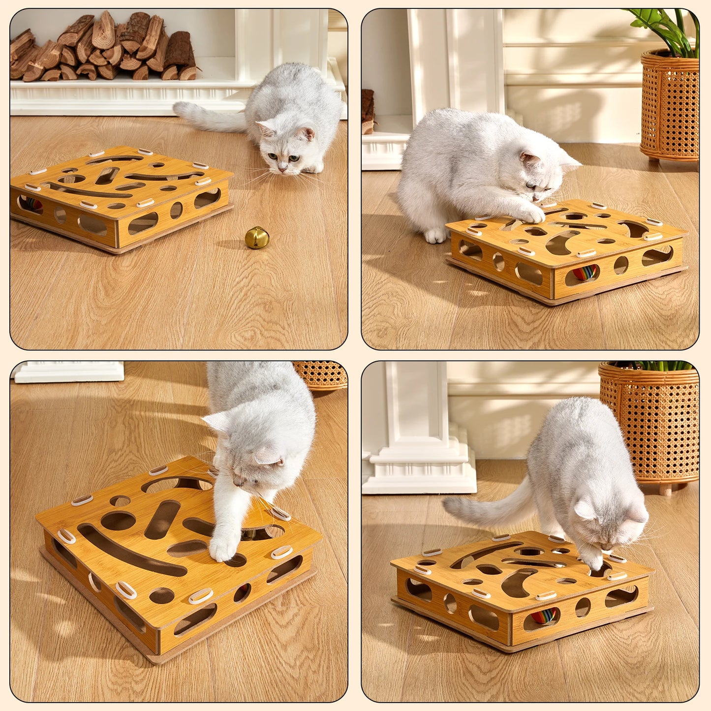 Interactive Cat Toy Puzzle Box Wooden Treat Maze Play For Toy Box Fun Interactive Cat Toy Hide and Seek Cat Agility Toys