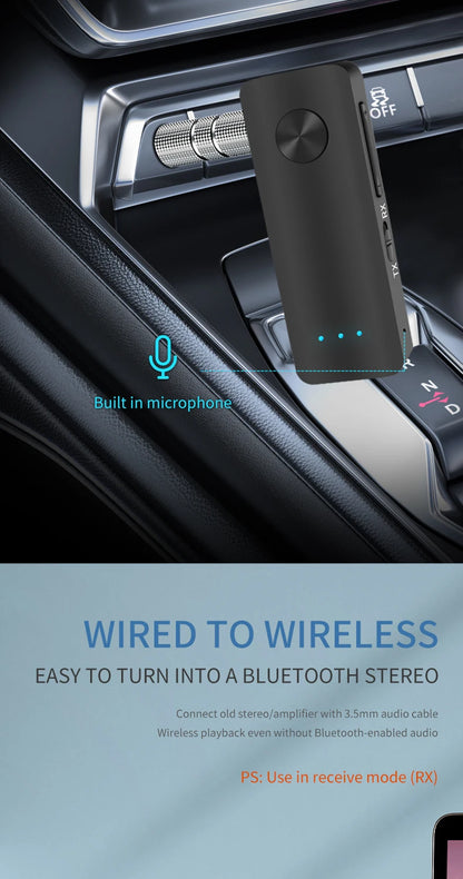 2-In-1 Wireless Audio Adapter Bluetooth 5.4 Receiver Transmitter 3.5mm AUX Lossless Sound MIC For Car Speaker TV PC Airplane