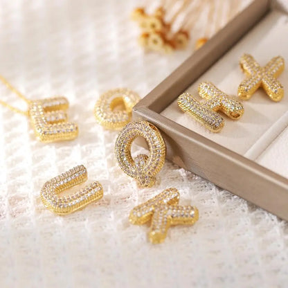 RAKOL Exquisite Copper Gold-plated Zircon Pendant American Minimalist Collarbone Chain 26 A-Z Balloon Letter Necklace For Women