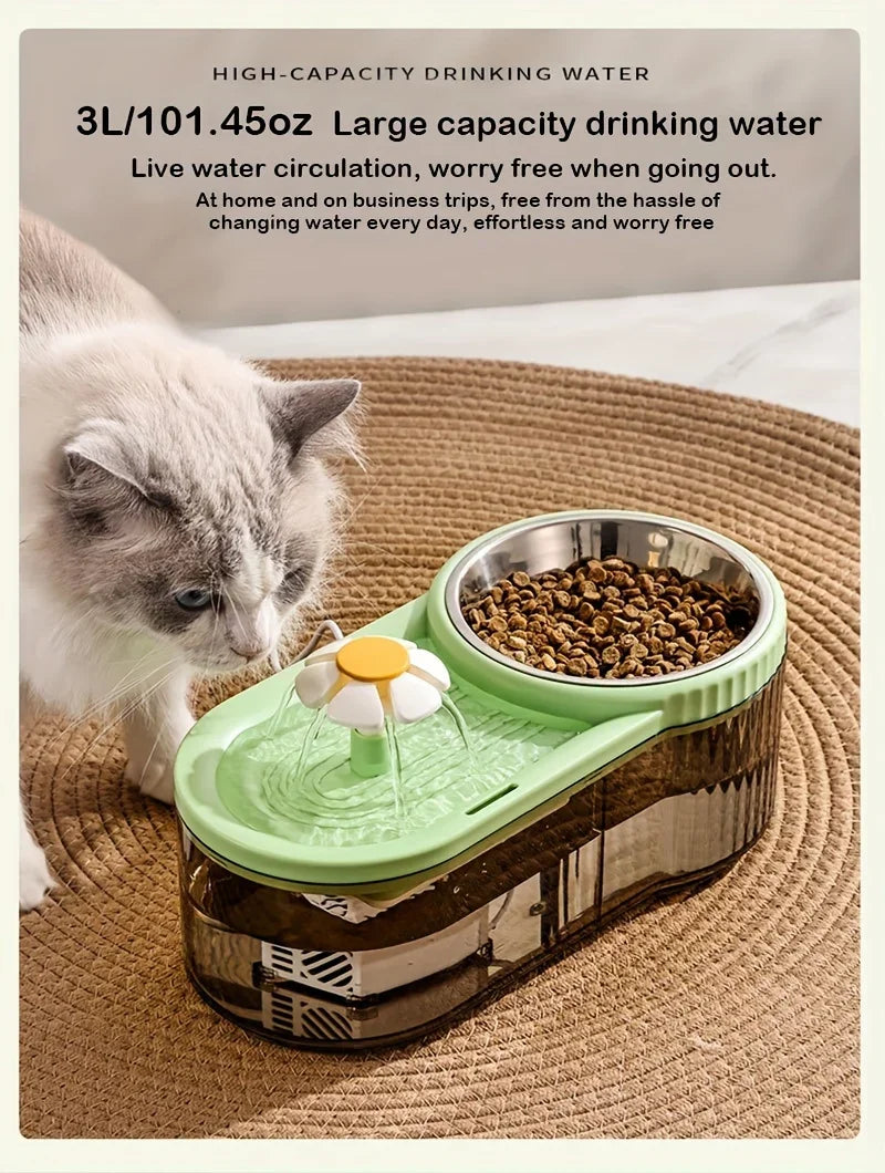 Automatic Cat Feeder Water Fountain With Large Capacity Flower Design Silent Pet Feeding System With Filter For Cats And Dogs