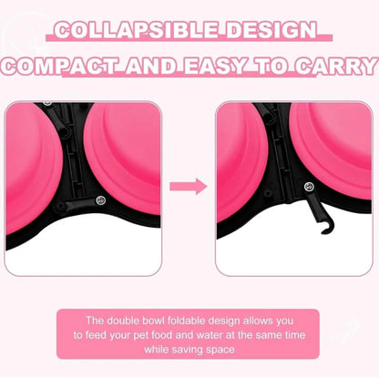 2 in 1 Dog Bowl Portable Folding Pet Double Bowl Collapsible Silicone Water Bowls for Dog Outdoor Travel Cat Dog Feeding Bowl