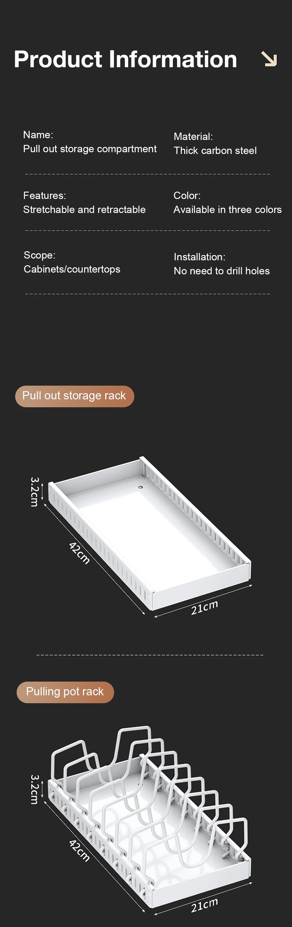 Pull out Pots and Pans Organizer Sliding Pot Lid Holder Kitchen Spice Rack Tableware Organizer Multifunctional Dish Drying Racks